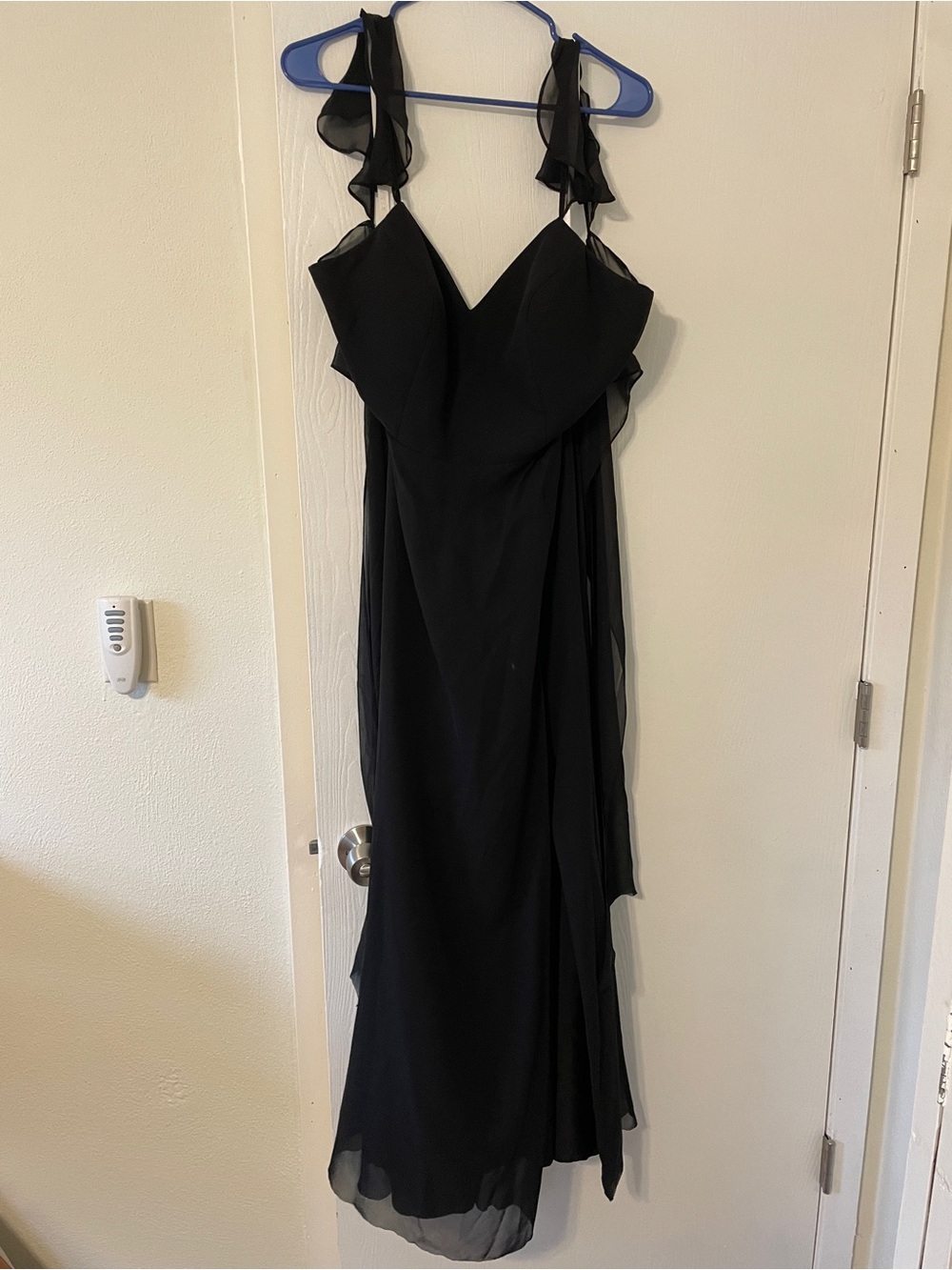 Azazie Black Ruffle-Strap Bridesmaid Dress